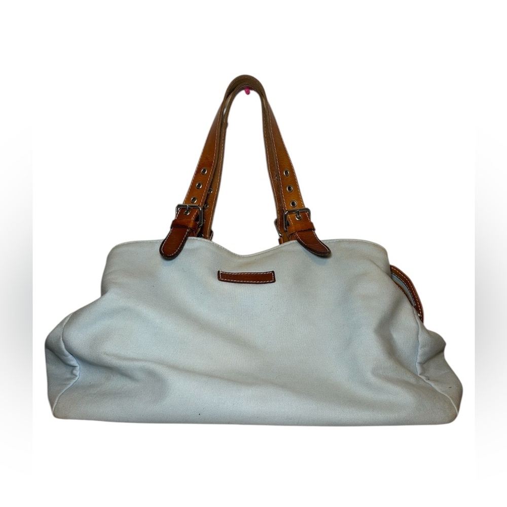 Dooney And Bourke Light Blue Large Canvas Nylon Leather Strap Tote Bag Purse